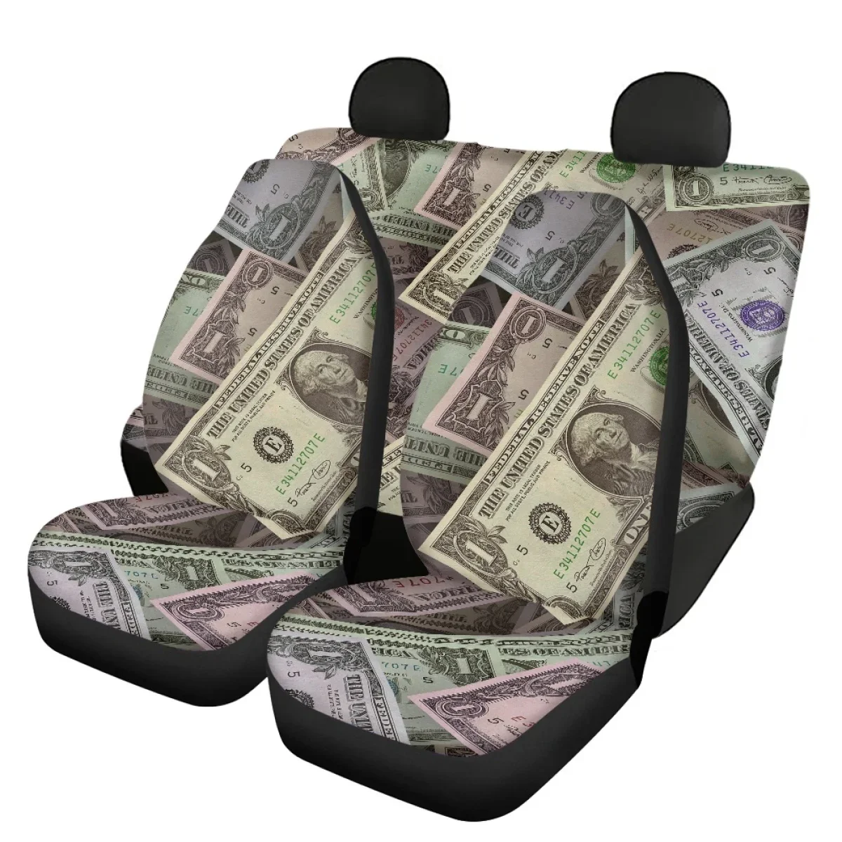 Money Dollar Design Car Front/Rear Seat Covers Full Set Vehicle Seat Protector Slip-Resistant Remove Car Seat Cover Easy Clean