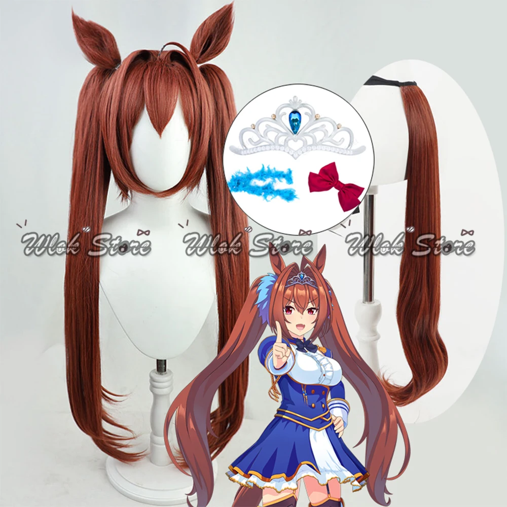 

Парик для косплея Umamusume Pretty Derby Daiwa Scarlet с двумя косами и короной, головной убор для женщин, для Хэллоуина, вечеринок, карнавалов, ролевых игр