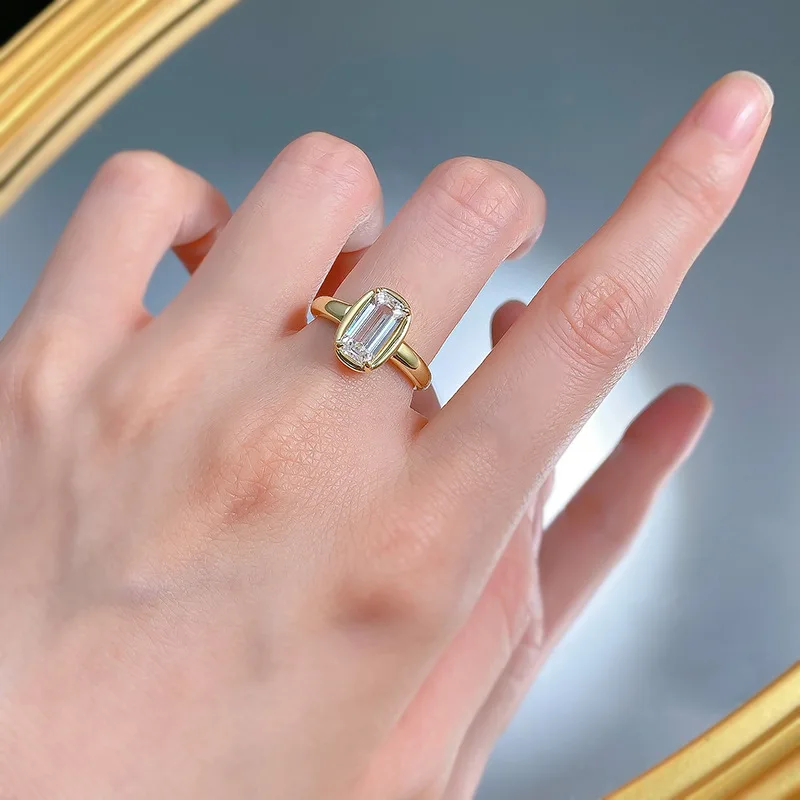 14K Gold Emerald Cut Lab Diamond Ring 100% Real 925 Sterling Silver Party Wedding Band Rings for Women Bridal Engagement Jewelry