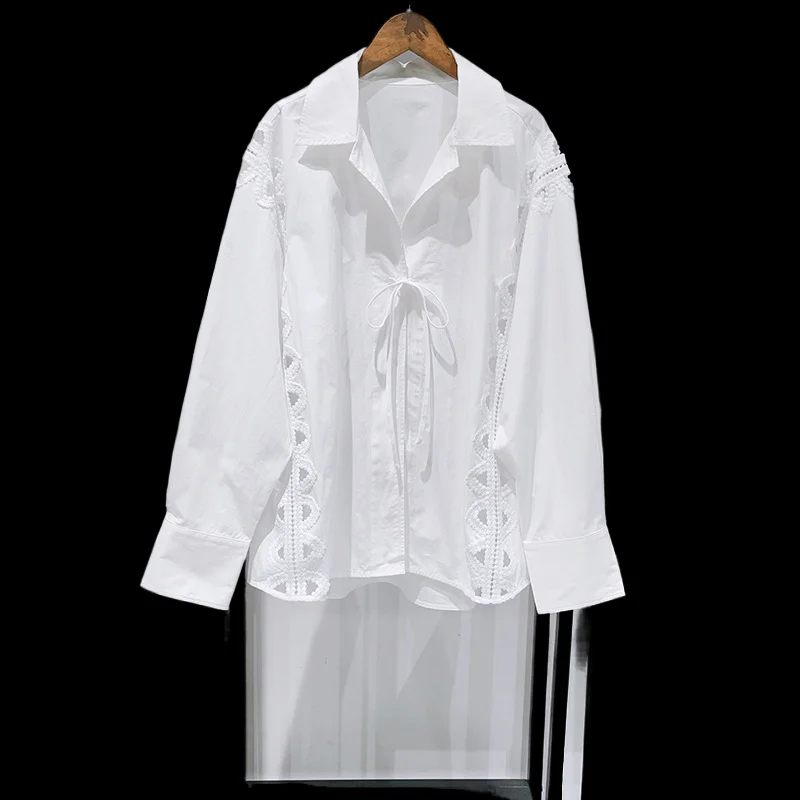 

Suit Collar Shirt Semi-circular Pattern Hollow White 2025 Spring and Summer New Style Blouses for Women Fashion Women Clothing
