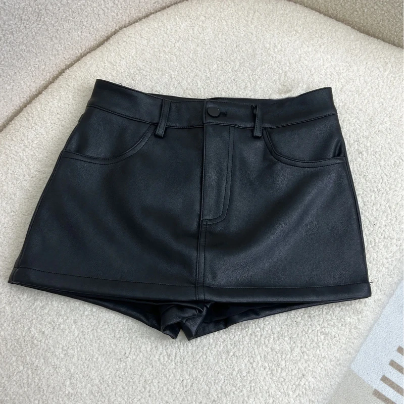 

Women Sexy Black PU Leather Korean Autumn Winter High Waist Slim Texture A-line Hip Hugging Leather Skirt