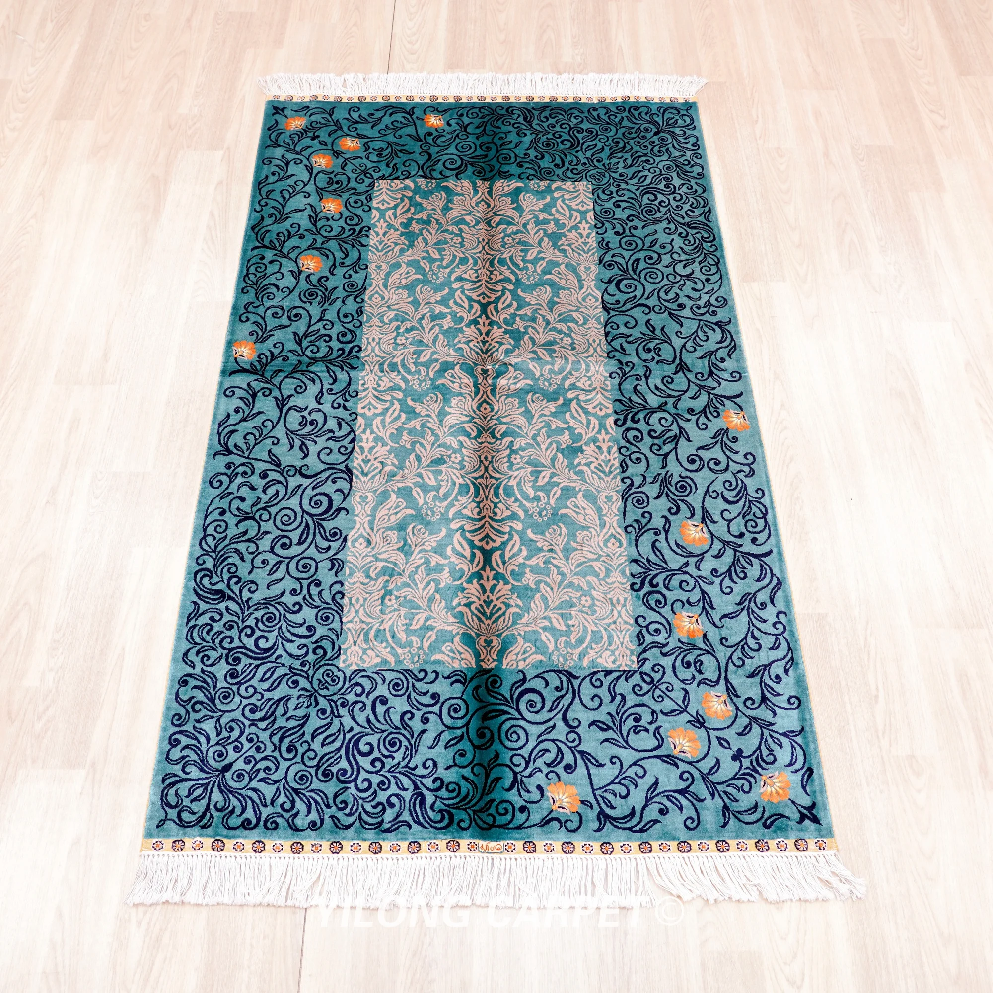 91x152cm Antique Tabriz Blue Carpet Exquisite Vantage Turkish Silk Rugs (TJ557A)