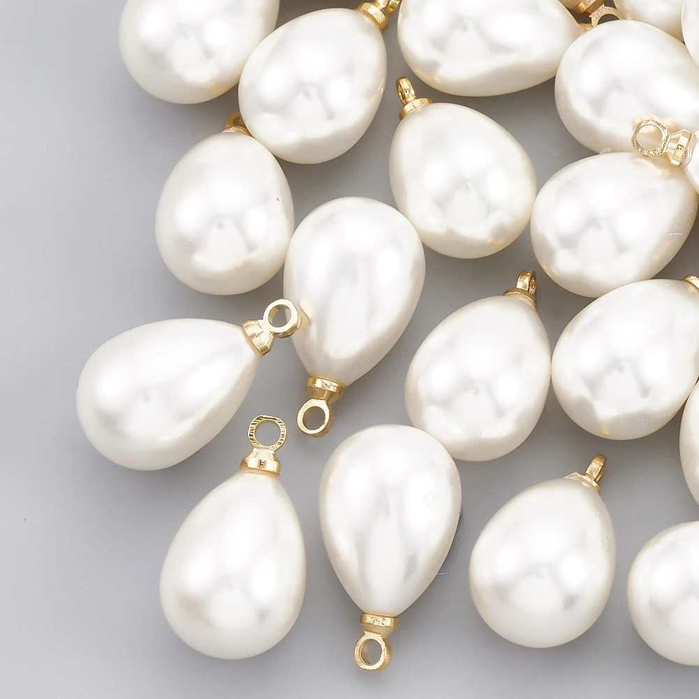 

50pcs ABS Plastic Imitation Pearl Teardrop Pendants with Brass Findings For Earrings Necklace Jewelry Making Accessories Crafts