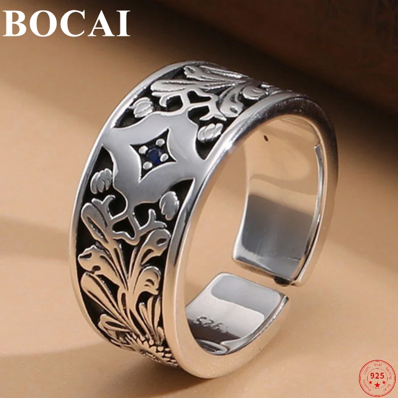 

BOCAI S925 Sterling Silver Rings 2022 New Fashion Eternal Vine Zircon Adjustable Pure Argentum Hand Jewelry for Women