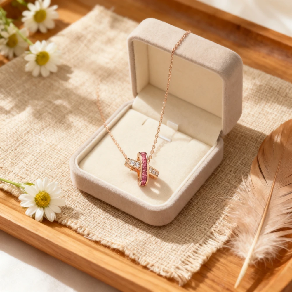 

Premium Jewelry 2025 New S925 Pink Diamond Double Cross Necklace - Elegant Versatile for Banquet & Office - Mother's Day Gift