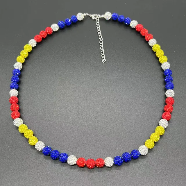Colorful Ball Beaded Necklace - Rhinestone Clay Bead Sporty Necklace For Baseball Players & Fans