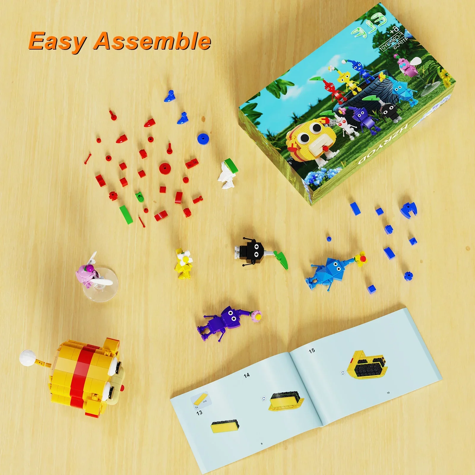 Anime acessórios bonito elf blocos de construção moc caixa de presente conjunto 9 em 1 pikmined mini modelo de montagem animal crianças brinquedo presente aniversário