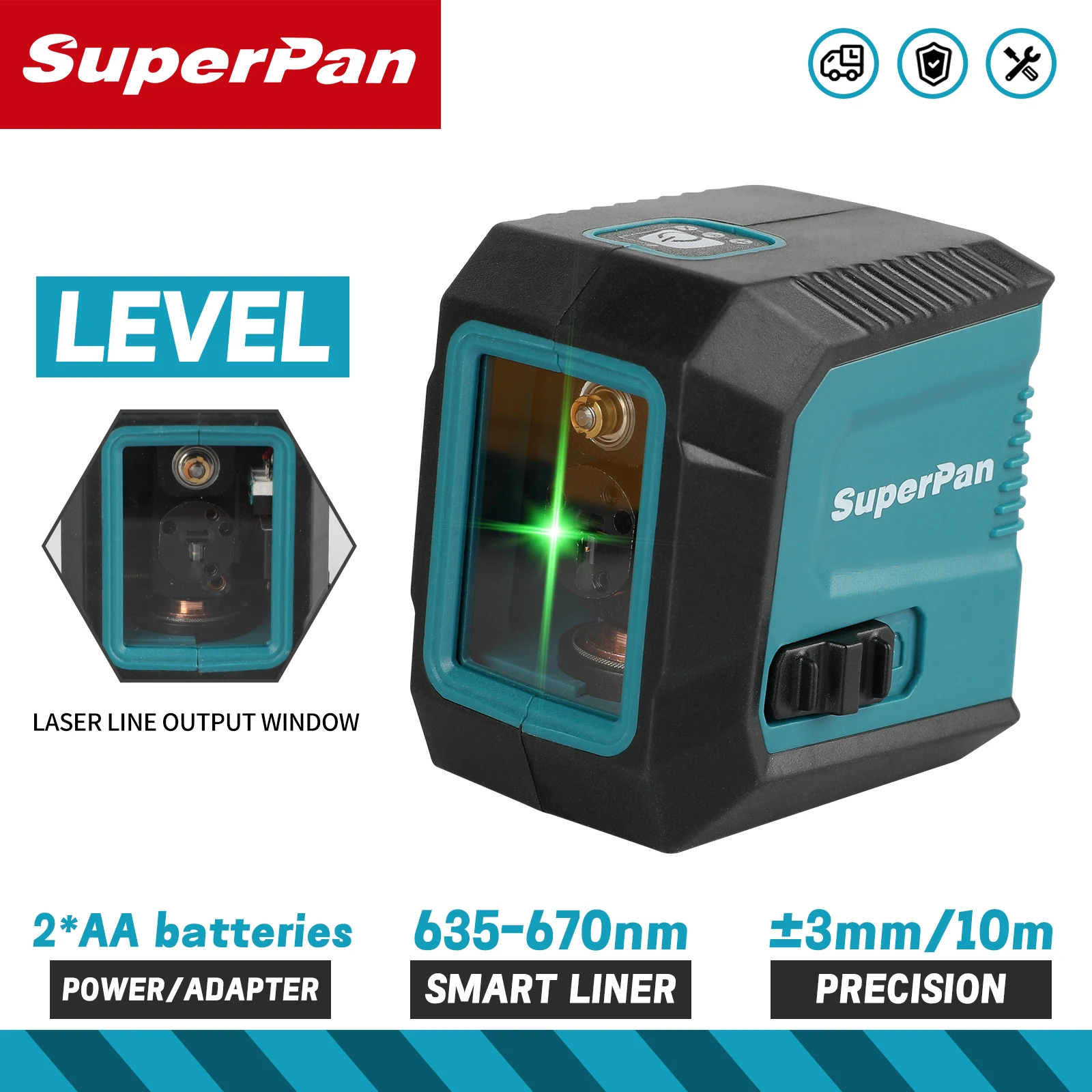 

Superpan Mini Laser Level 2 Lines Cross Green Light Horizontal Vertical High Precision Automatic Alignment Portable Laser Tool