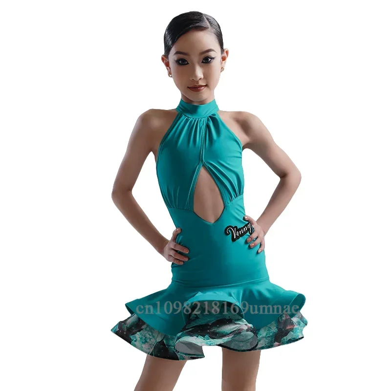 여성 블랙 라틴 댄스 연습 드레스 스트랩 소녀 더블 스커트 댄스 연습 드레스 무대 댄스 공연 의상 세트