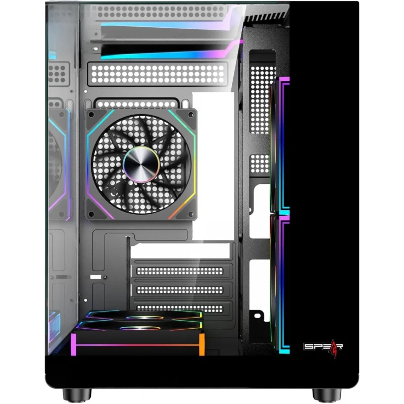 حافظة كمبيوتر متوسطة البرج - دعم M-ATX/ITX، تتضمن مراوح ARGB مقاس 5 × 120 مم، ومحور مروحة ARGB ذو 10 منافذ مع جهاز تحكم عن بعد، وUSB 3.0، ومبرد مياه 240 مم