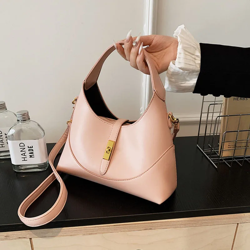 Pu Leather Women's Crossbody Bags Shoulder Fashionable Handbag Solid Color Underarm Bags Commuter Armpit bag