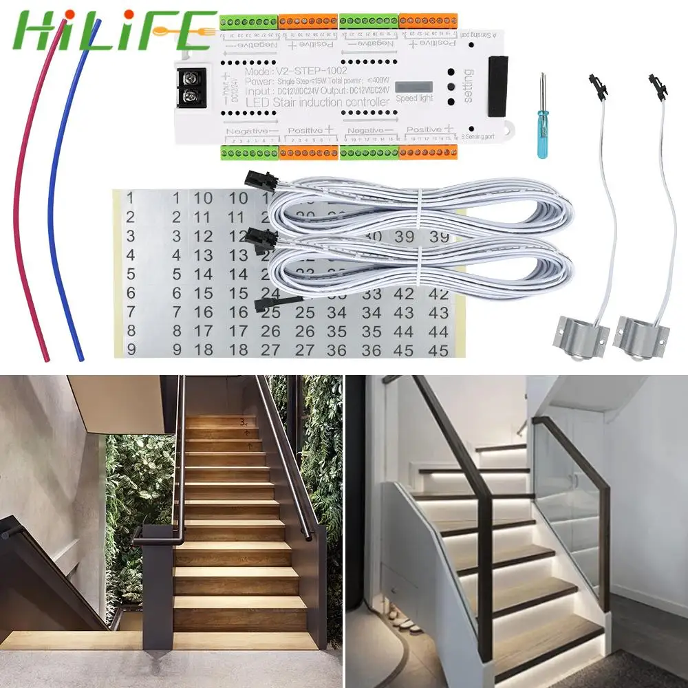 

LED Motion Sensor 32 Channels Stair Light Controller Kit Stairway Lighting For Stairs Flexible Strip DC 12V 24V Automatic