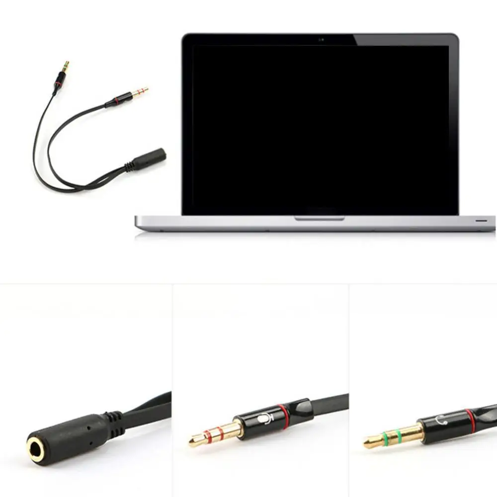 3.5mm Stereo Female to 2 Male Headset Mic Y Splitter Adapter Audio Cable for PC