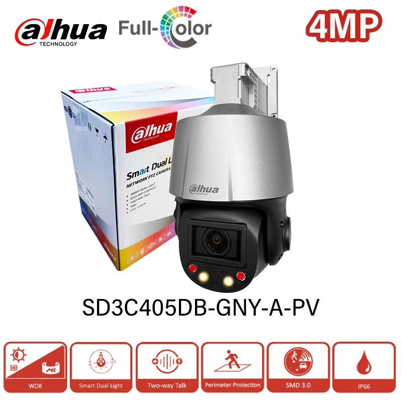 Dahua 4MP PTZ Camera 5x Optical Zoom Full Color Security Camera IR 50m Two-way Talk  Perimeter Protection PoE SD3C405DB-GNY-A-PV