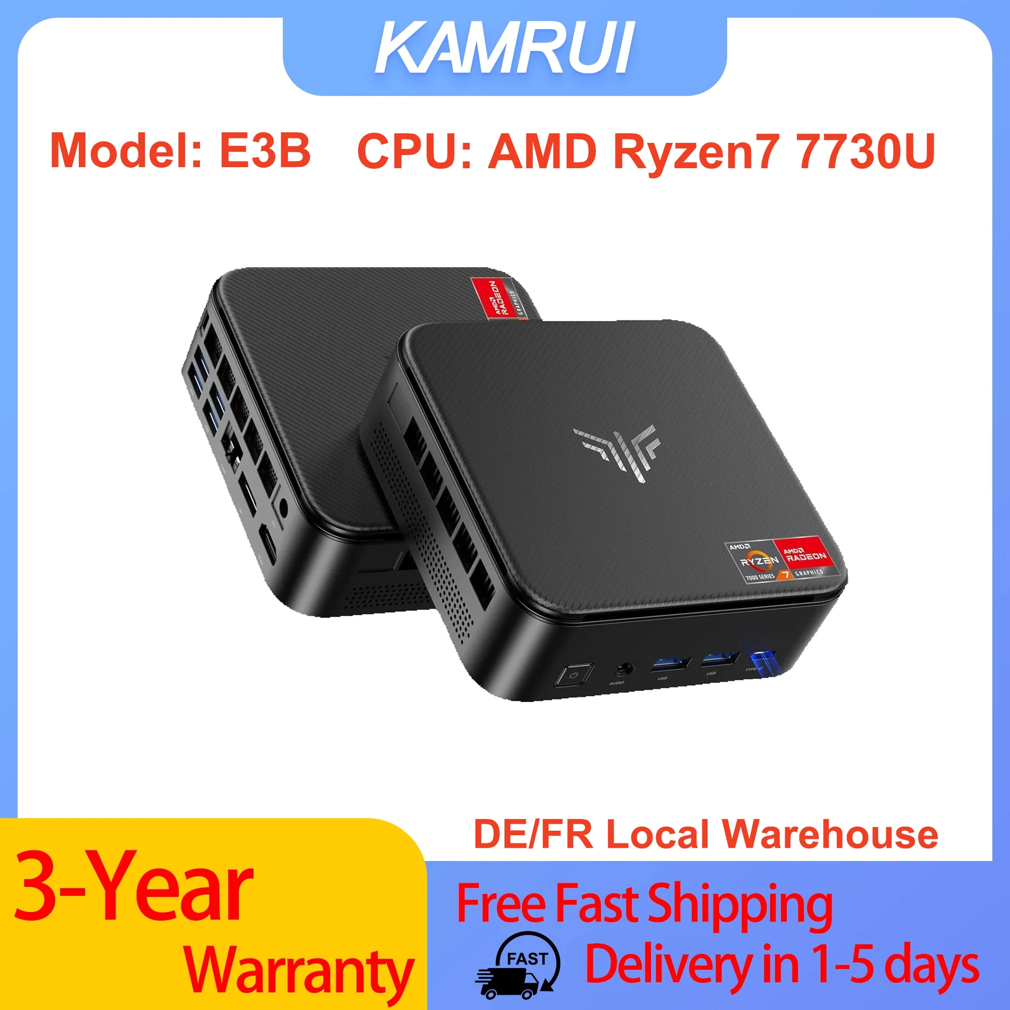 KAMRUI E3B AMD Ryzen 7 7730U Mini-PC 16GB RAM 512GB/1TB ROM SSD Windows 11 Pro Ultra-Slim Kleiner Desktop-Computer für Büro, Zuhause, Gaming, WiFi 6