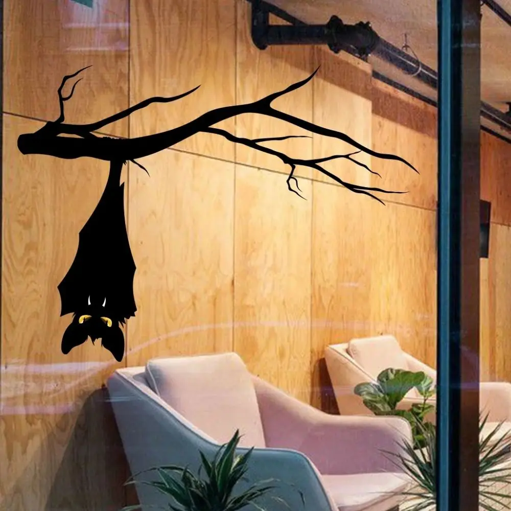 Zdejmowana Halloween do góry nogami naklejka nietoperz wzór nietoperza DIY Halloween naklejki statyczne wielokrotnego użytku okno nietoperz naklejka Home Decor