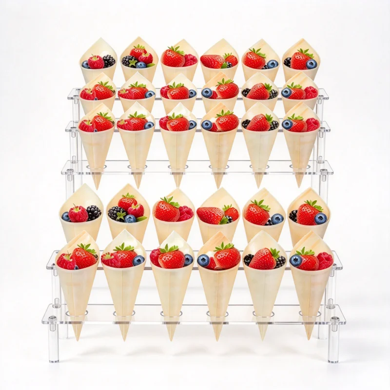 Tiered Acrylic Cone Display Stand, Clear Transparent Rack for Ice Cream, Waffle Cone & Dessert Holder,Wedding Party Buffet Decor