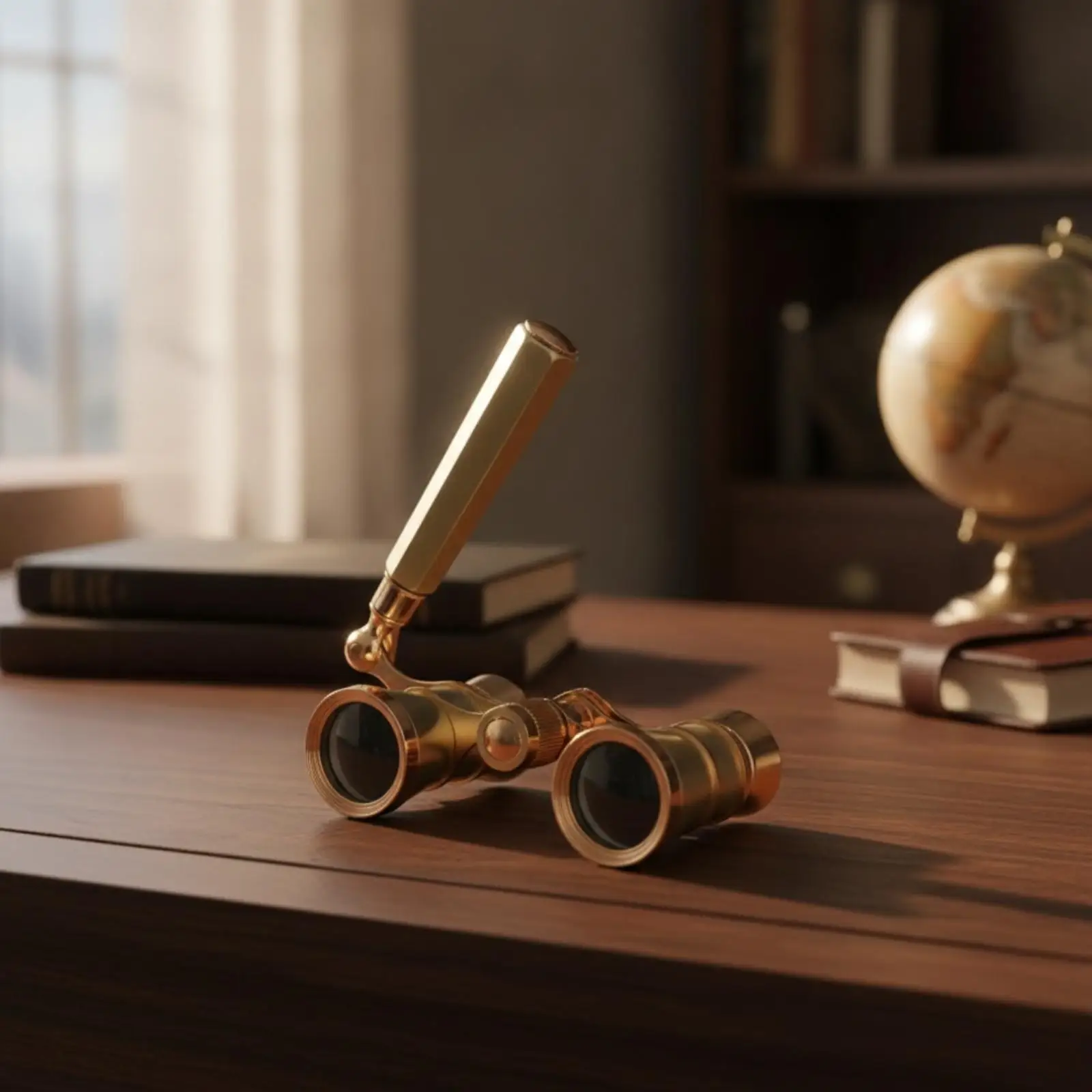 Classic Gold Binocular Desk Ornament Telescope Display for Vintage Interior Furniture and C Shaped Auxiliary Table
