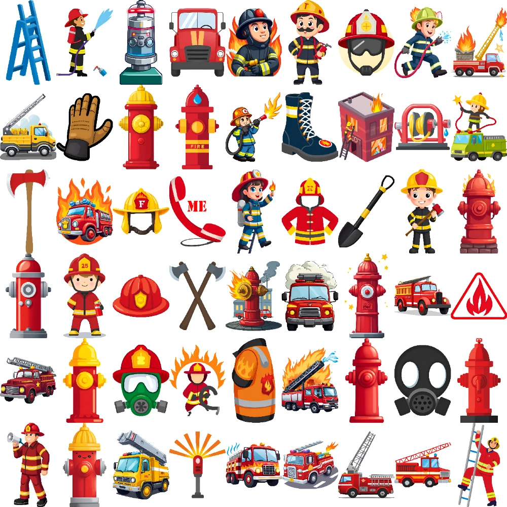 54pcs Temporary Tattoo Firefighter Icons Waterproof Long-lasting Body Stickers Hydrant Symbols Cartoon For Shoulders Men