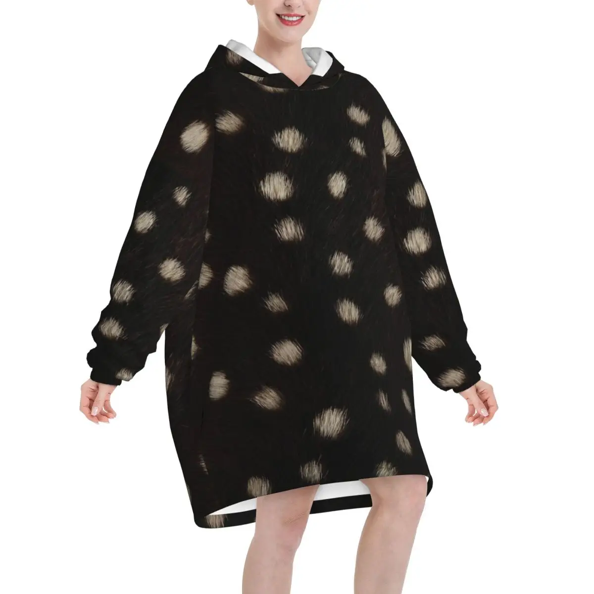 Brown Base Light Antelope Spot Wearable Blanket Hoodie Warm Cozy Oversize Blanket Sweatshirt Thick Fleece Hooded Blanket