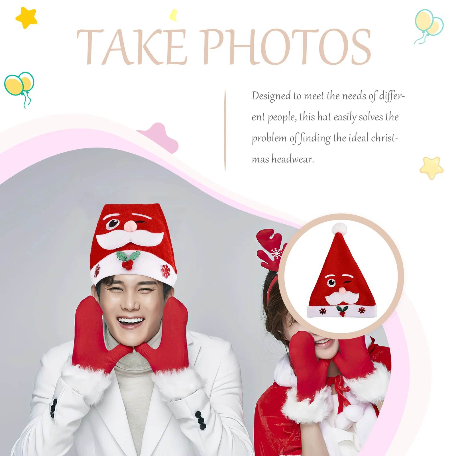 

Christmas Santa Hat Novelty Winking Santa Claus Design Festive Party Headwear Xmas Holiday Costume Accessories