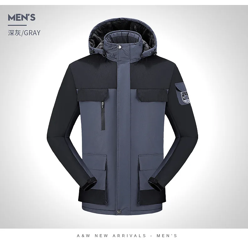 

Men Warm Thick Windproof Jacket Men's Fashion Waterproof Outwear M-9XL Men Quality Multi-pocket Hooded Coat Brand Winter Parka