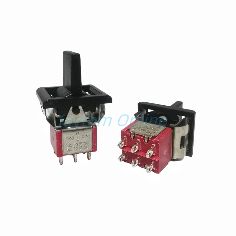 2pcs T80-R Momentary Toggle Switch AC250V/3A 125V/5A SPDT Square Snap-in Panel Mount 6Pin 3Positions (ON) OFF (ON) Rocker Switch