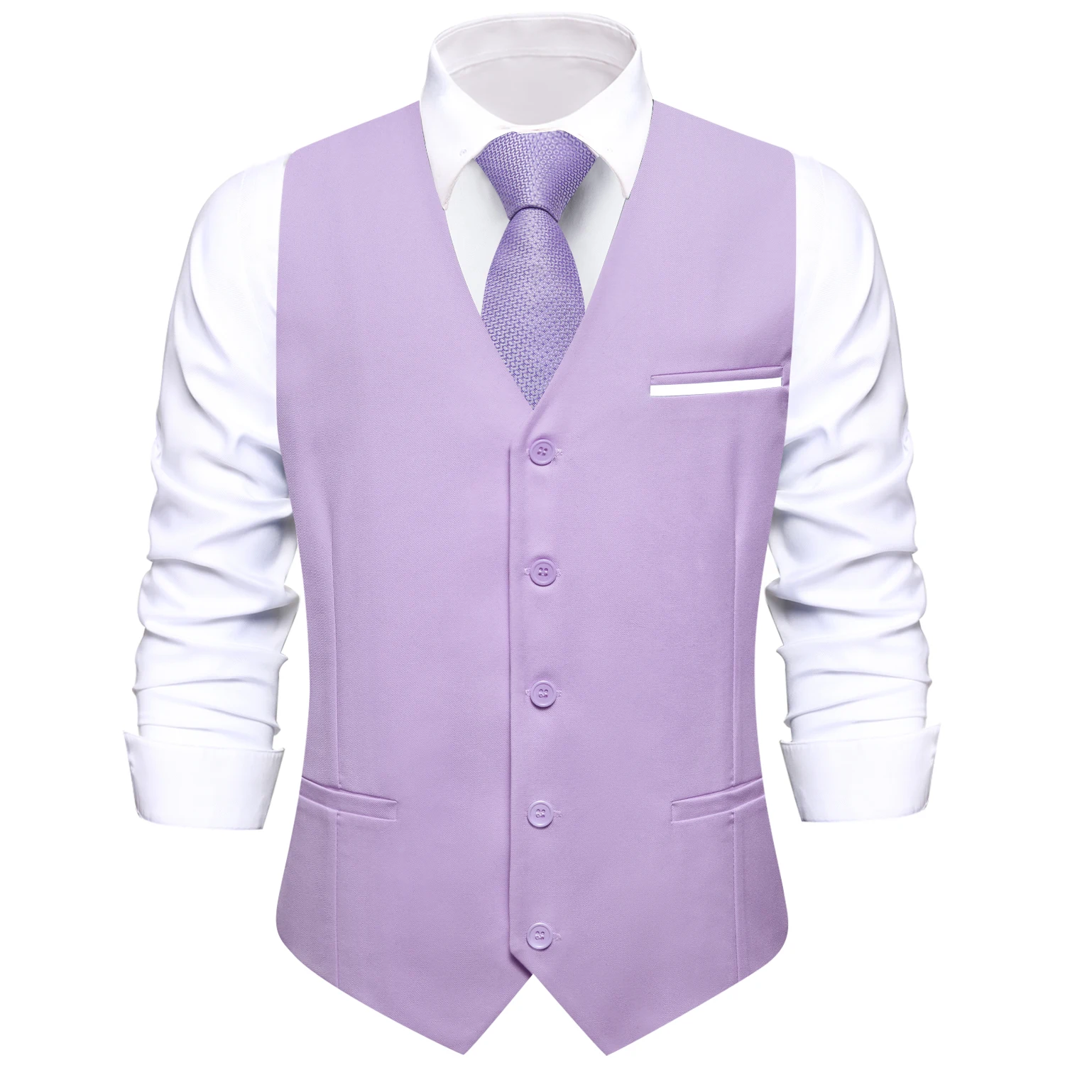 

Light Purple Men's Silk Vest Slim Fit Solid V-Neck Waistcoat Tie Hanky Cufflinks Set for Men Business Party Designer Gift Hi-Tie