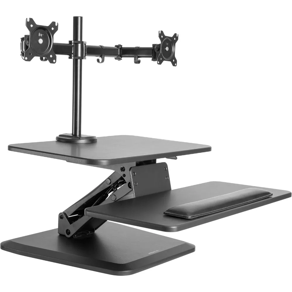 Standing Desk Converter, Stand Up Desk Riser with Dual Monitor Mount, Adjustable Workstation in Black