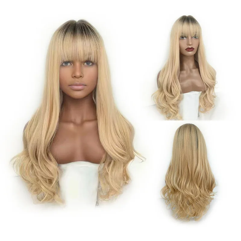 

Popular wigs European and American lengthened straight hair, gradual change of color, full head cover COS wig