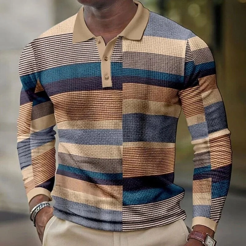 

Новая мужская деловая повседневная рубашка-поло в клетку с длинными рукавами и принтом, модные дышащие удобные универсальные топы на осень 2025 г.