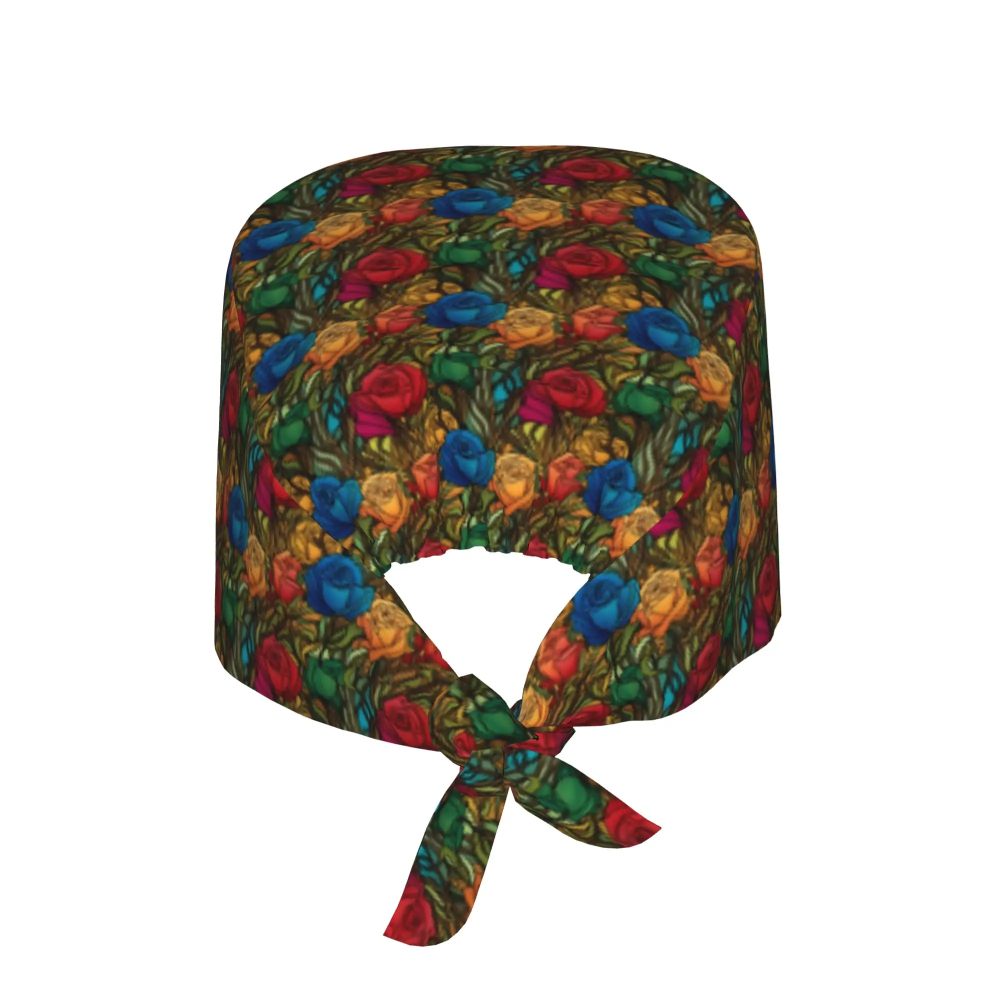 Elegant Stained Rainbow Hue Roses  Cleaning Working Cap Comfortable Unisex  Scrub Cap Surgicals Hat Nurse Scrubs Hat Nurse