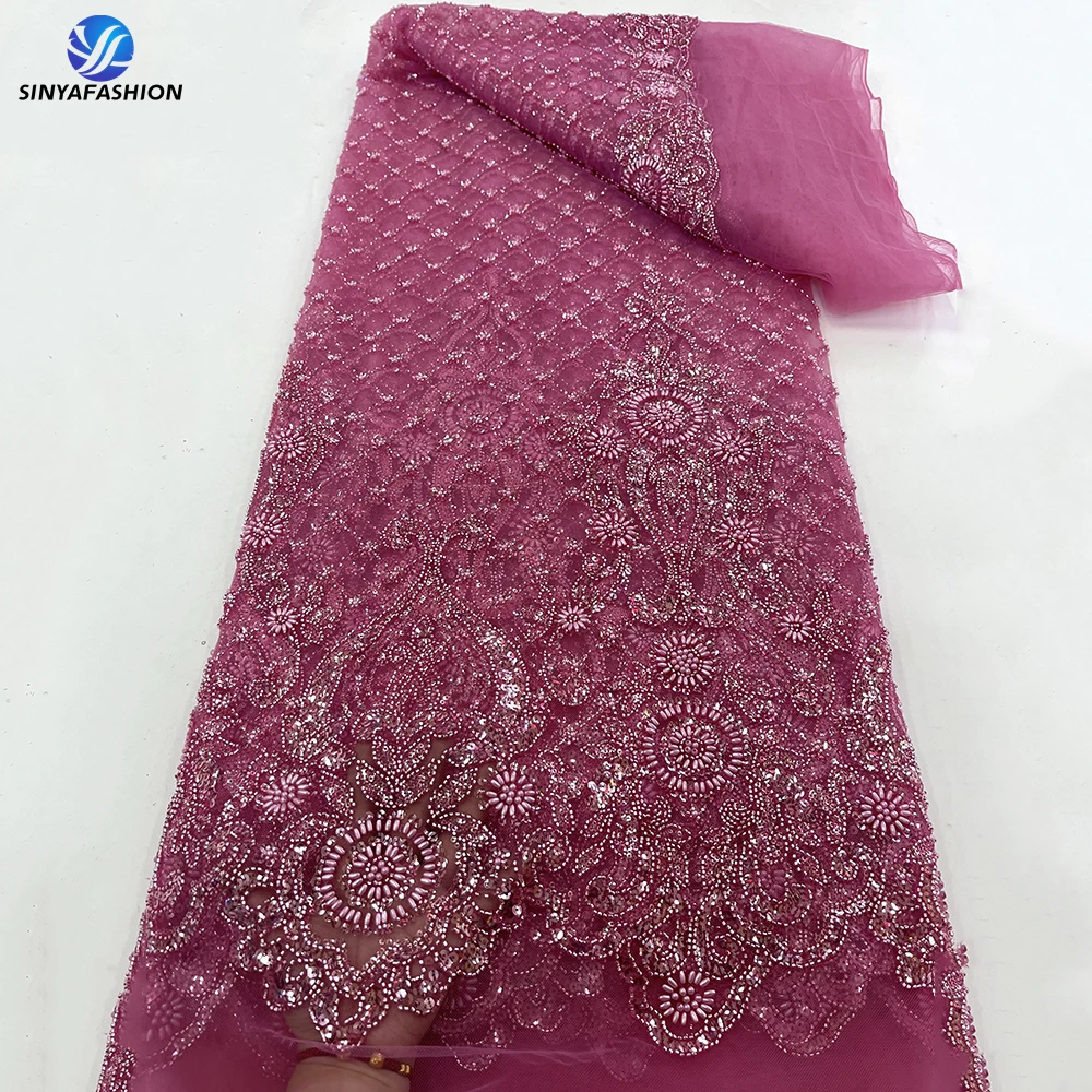 

Sinya Fully Beaded Bridal Wedding Lace Fabric 2024 Fuchsia Pink High Quality African Nigerian Lace Fabrics For Women Dress