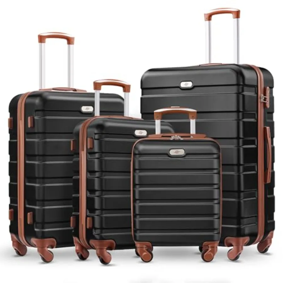 

4 Piece Hard Shell Luggage Set with Spinner Wheels for Travel 16 20 24 28 Inch in Black Tan