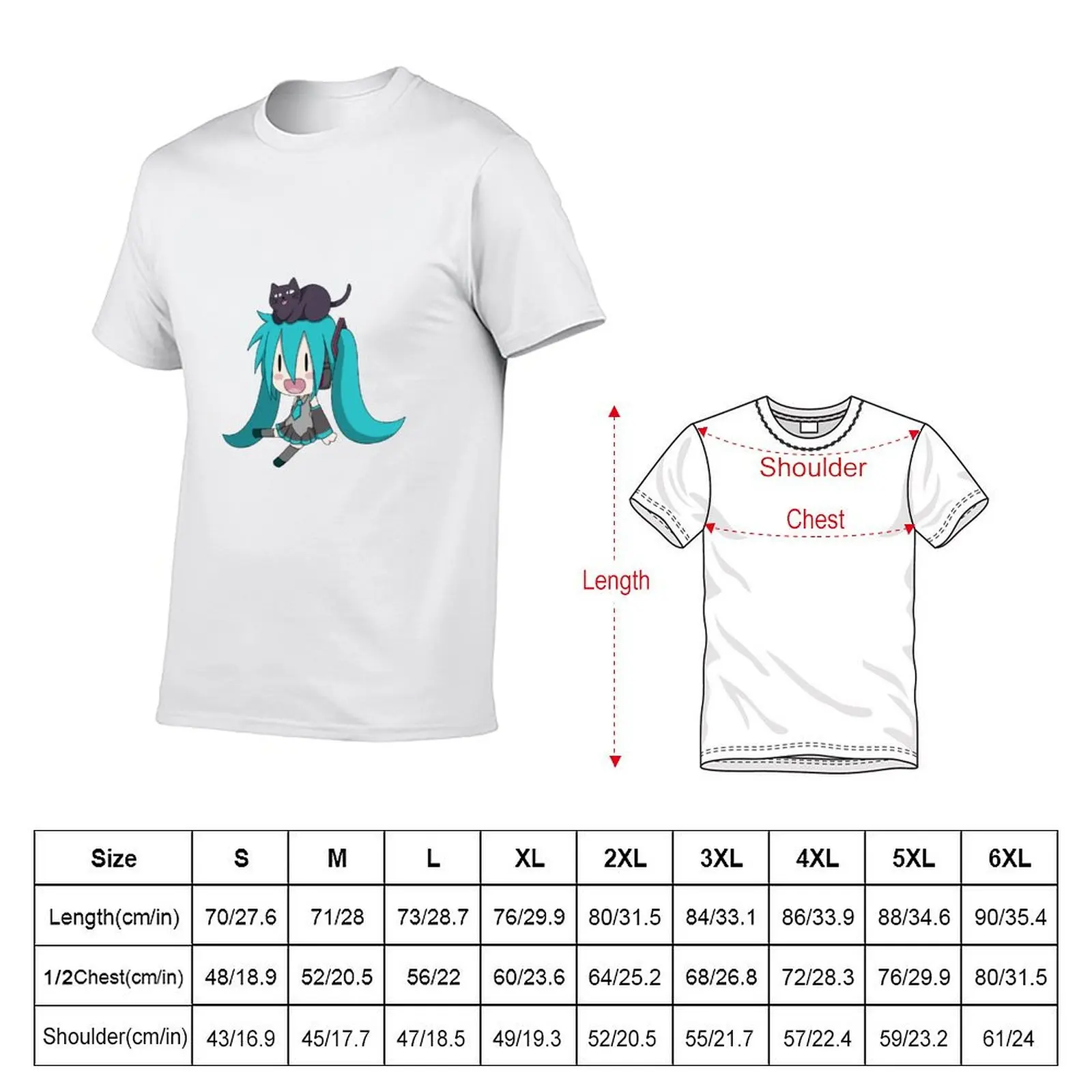 Miku with a Cat!! T-shirt kawaii clothes blanks funnys tshirts for men