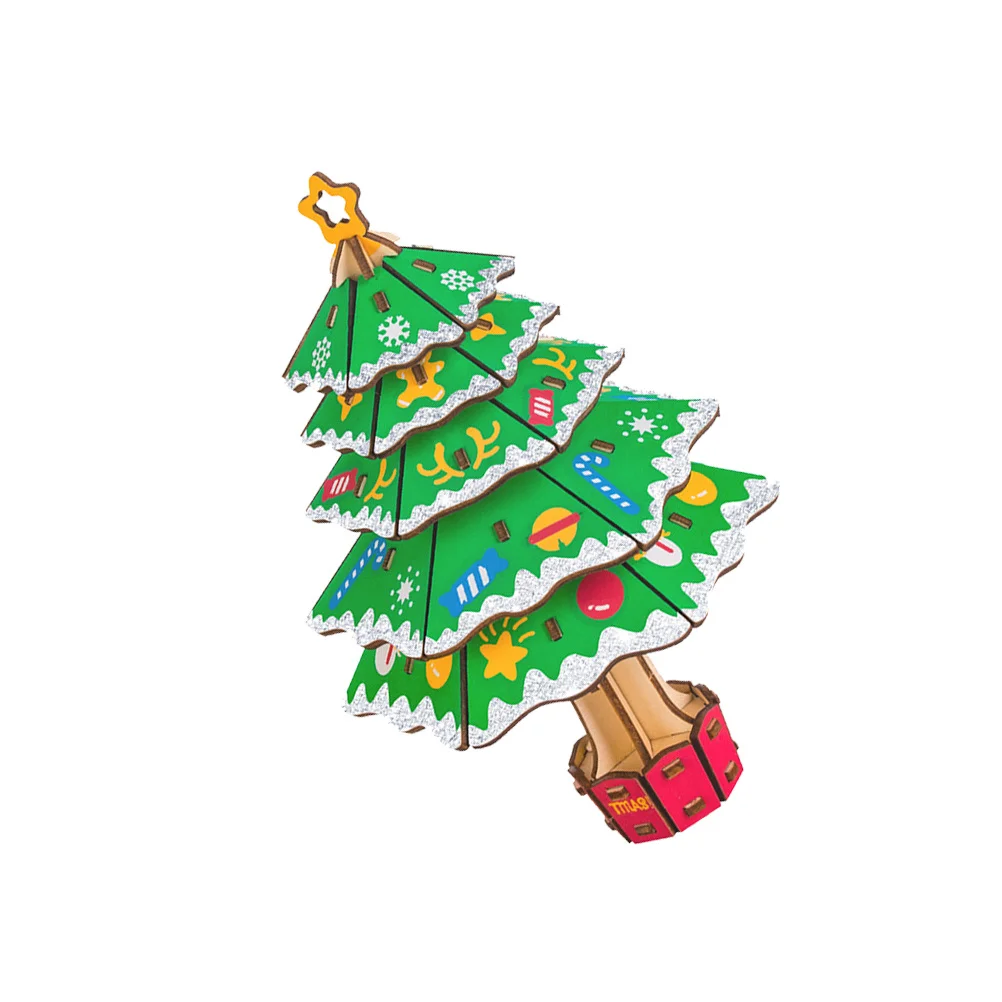 

Christmas Tree 3D Puzzle for Kids Educational Wooden Jigsaw Bright Cartoon Design Fine Motor Skills Learning Activity Gift