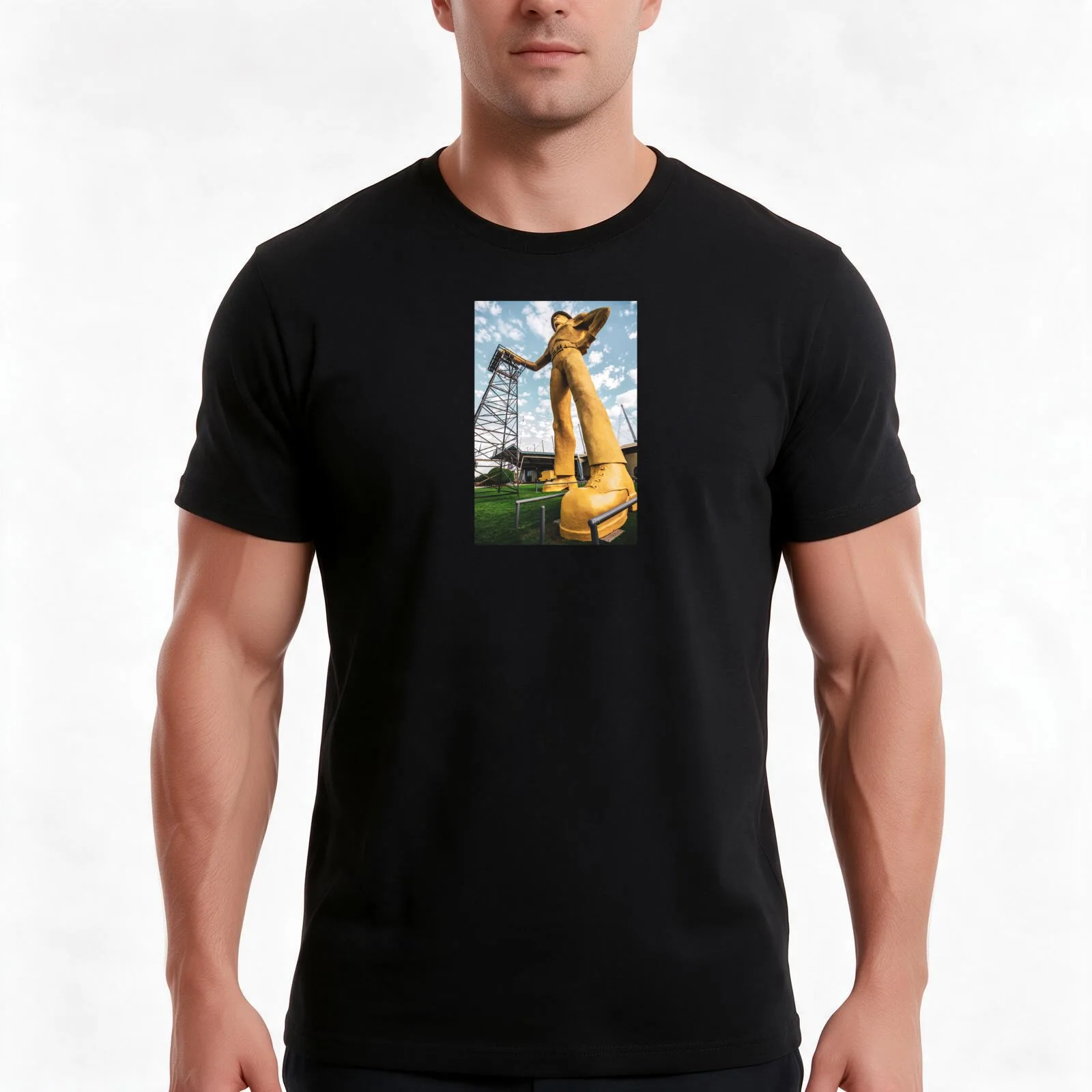 Tulsa Golden Driller T-Shirt, Summer Casual Cotton Tee, Oversized Streetwear Tops, Vintage Graphic Print, Loose Fit Short Sleeve