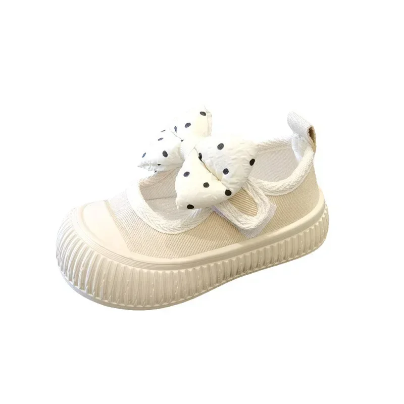 Dziewczęce buty płócienne Moda Polka Dot Bow Kids Casual Shoe Shallow Soft Sole Princess Shoe Toddler Flat Sneakers School Girl Shoes