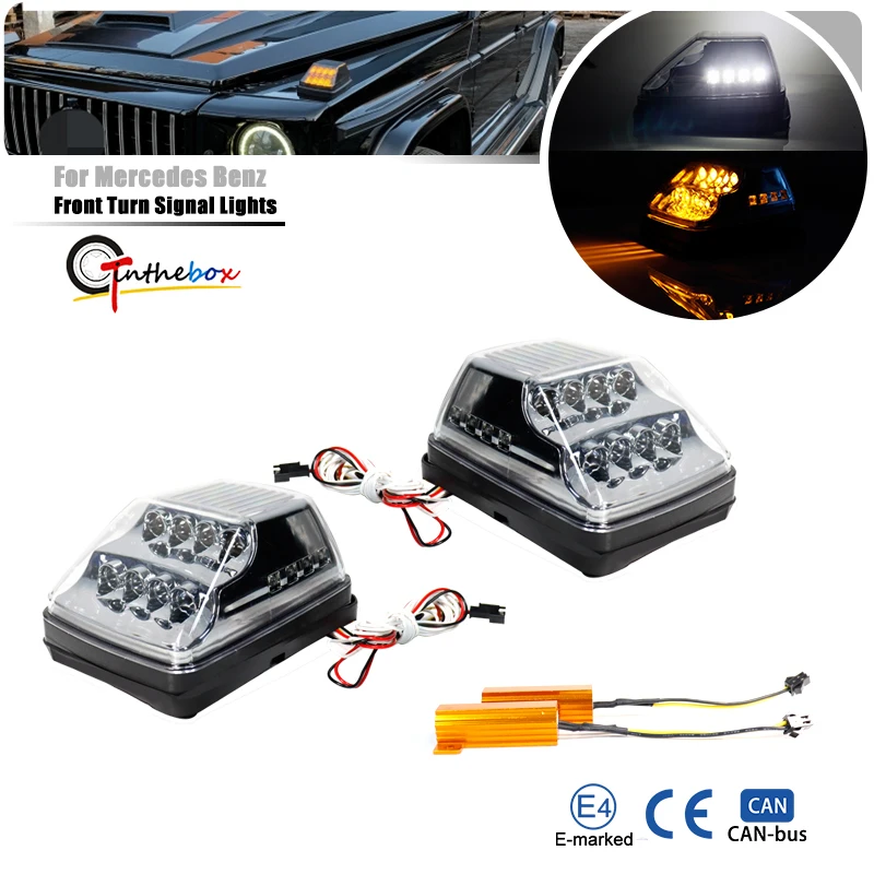 

Car Amber LED Front Wing Turn Signal Lights & White DRL Parking Lights For Mercedes Benz G-Class G500 G550 G55 G63 AMG 1990-2018