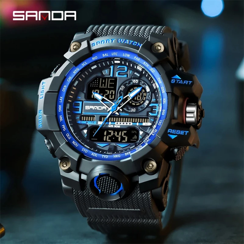 SANDA 3133 Fashion Style New Men\'s Watches 50M Waterproof Shock Sports Military Quartz Watch For Male Digital Wristwatch Clock