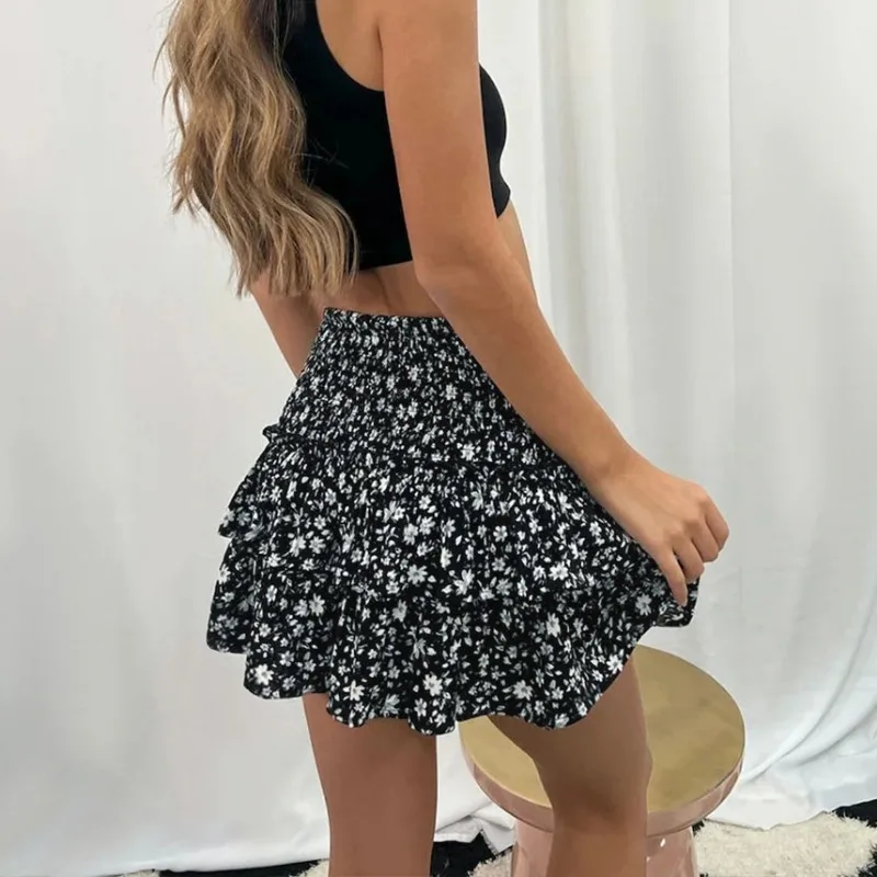 2024 Vintage Leopard Print Short Skirts For Women 2024 Summer Fashion Women High Waist Pleated Mini Skirt Casual Ruffler Skirt