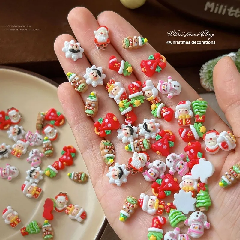 LYLE 30Pcs Mini Resin Cartoon Nail Charms Christmas Party Mixed Christmas Stocking Gift Bell Decor Nails Nail Art Accessories