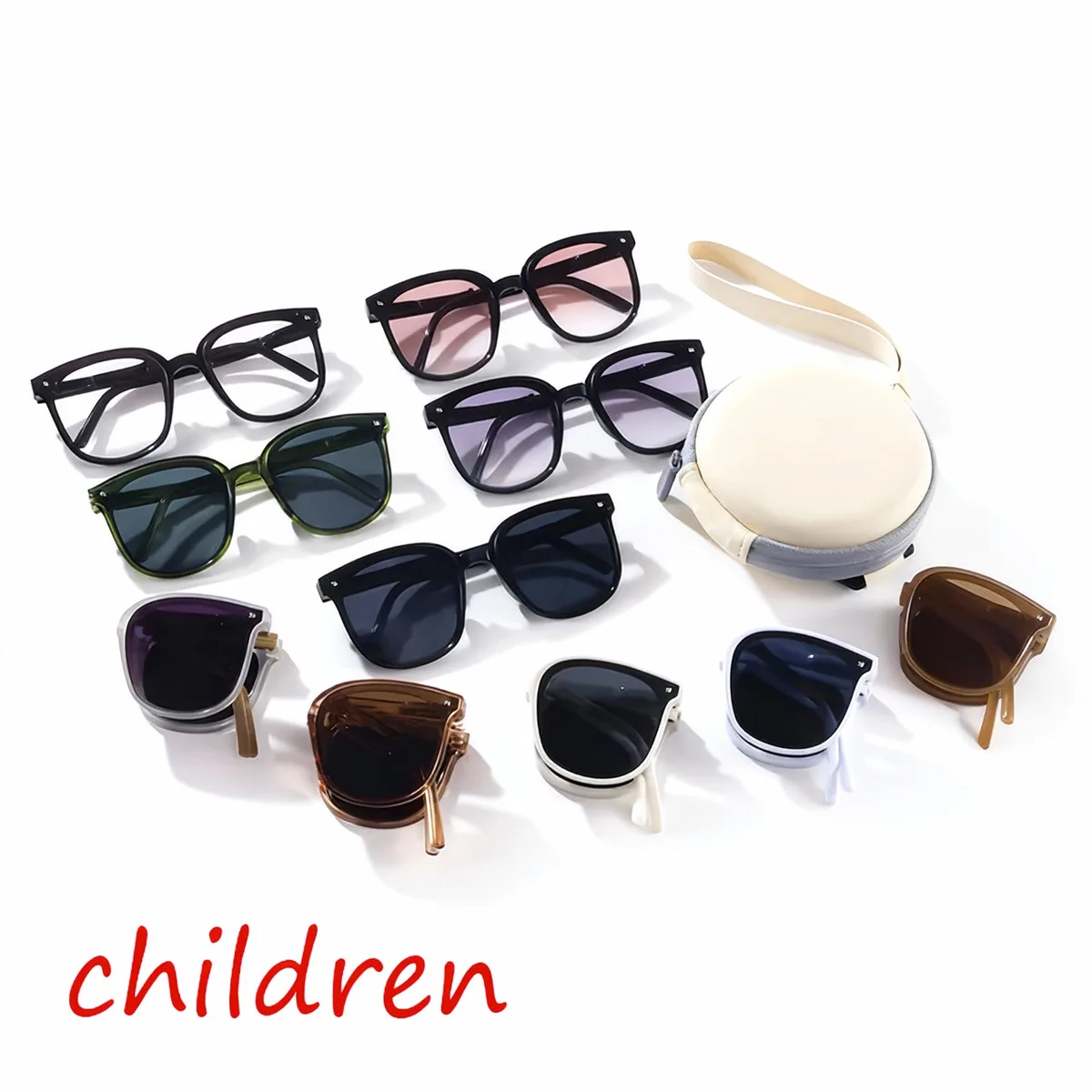 نظارات شمسية للأطفال مضادة للاشعة البنفسجية ، نظارات شمسية قابلة للطي للأطفال الكبار ، الفتيات والفتيان ، الموضة