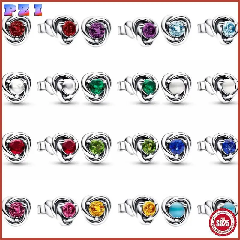 

NEW 925 Sterling Silver 12month earrings Charm Bead Fit Original Bracelet Necklace DIY Women Jewelry