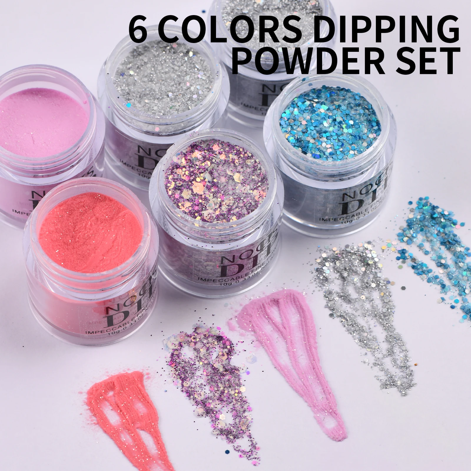 NOCIS 6 couleurs ensemble de poudre à tremper les ongles Kit de poudre à tremper pour Nail Art séchage rapide pas de lampe à ongles UV/LED nécessaire pour les ongles de Salon de bricolage