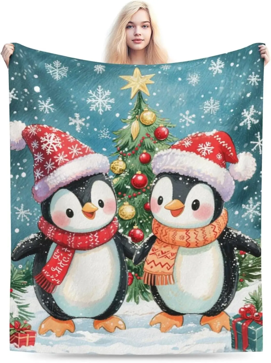 VIKAMA Penguin Blanket - Soft Plush Christmas Winter Blanket - A Comfortable Penguin Print Gift For Ladies, Girls And Children