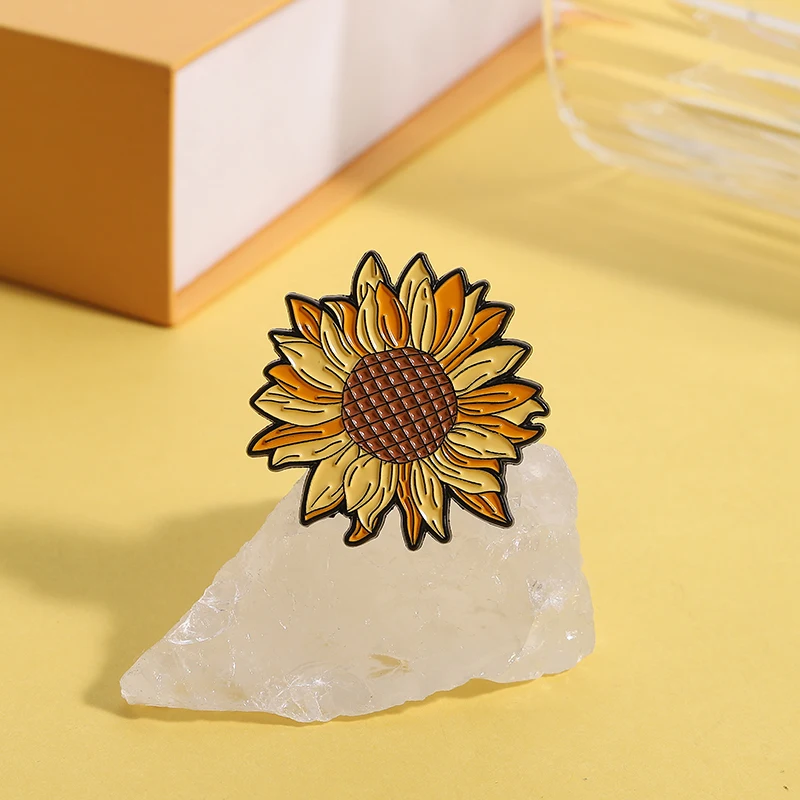 Beautiful Sunflower Enamel Pins Custom Positive Floral Brooches Lapel Badges Clothes Plant Jewelry Gift for Kids Friends