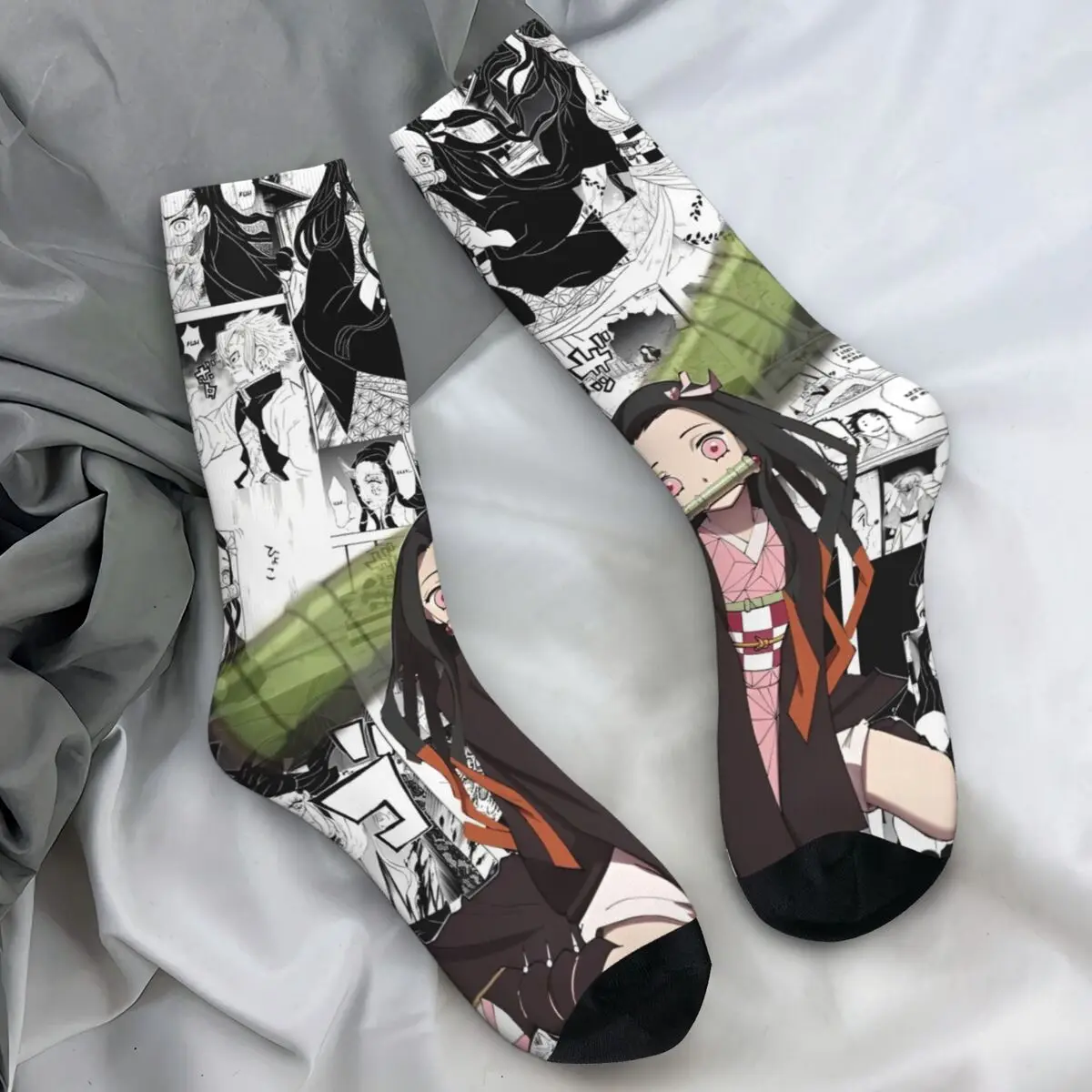 

Носки в стиле аниме «Убийца демонов» Камадо Незуко, чулки в стиле Харадзюку, женские и мужские уличные носки высокого качества, зимние противоскользящие носки с узором