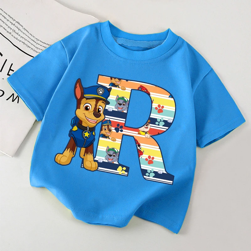 T-shirt Pat\'Patrouille à Manches Courtes pour Enfant, Décontracté, avec Dessin Animé, Lettre Graphique, Vêtements d\'Été, 2024