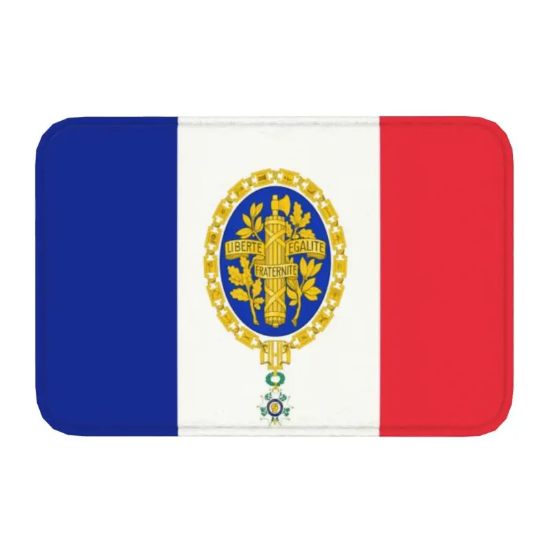 French Flag And Emblem Door Floor Kitchen Bath Mat Anti-Slip Outdoor Doormat Garden Entrance Carpet Rug